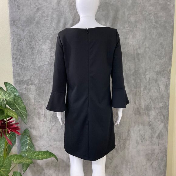 Gap Black Ponte Knit Little Black shift Dress size small tulip bell sleeves - Picture 3 of 12
